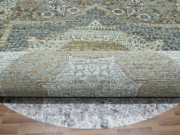 11'11" x 12'0" New Hand Knotted Green Wool Round Oriental Rug - MOA10276799