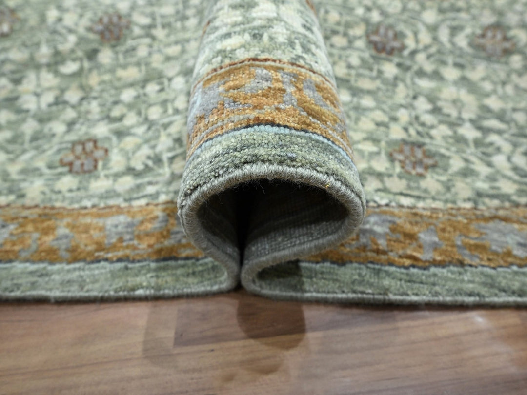 11'11" x 12'0" New Hand Knotted Green Wool Round Oriental Rug - MOA10276799