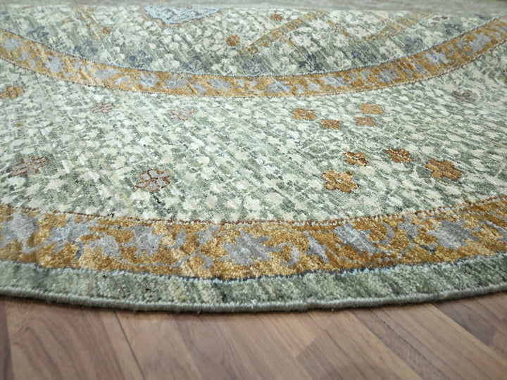11'11" x 12'0" New Hand Knotted Green Wool Round Oriental Rug - MOA10276799