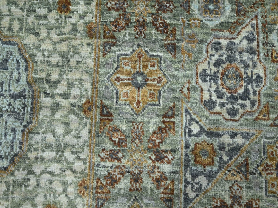 11'11" x 12'0" New Hand Knotted Green Wool Round Oriental Rug - MOA10276799