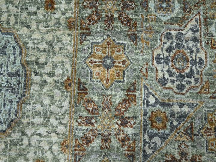 11'11" x 12'0" New Hand Knotted Green Wool Round Oriental Rug - MOA10276799