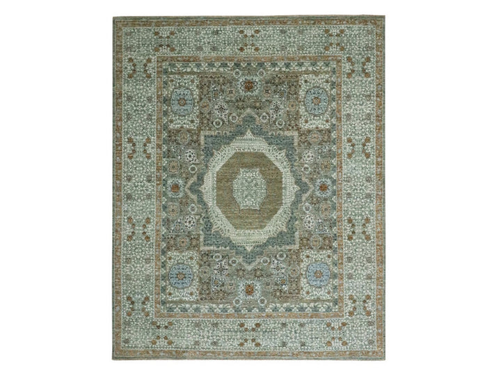 8'1" x 10'1" New Hand Knotted Green Wool Rectangle Oriental Rug - MOA10276800
