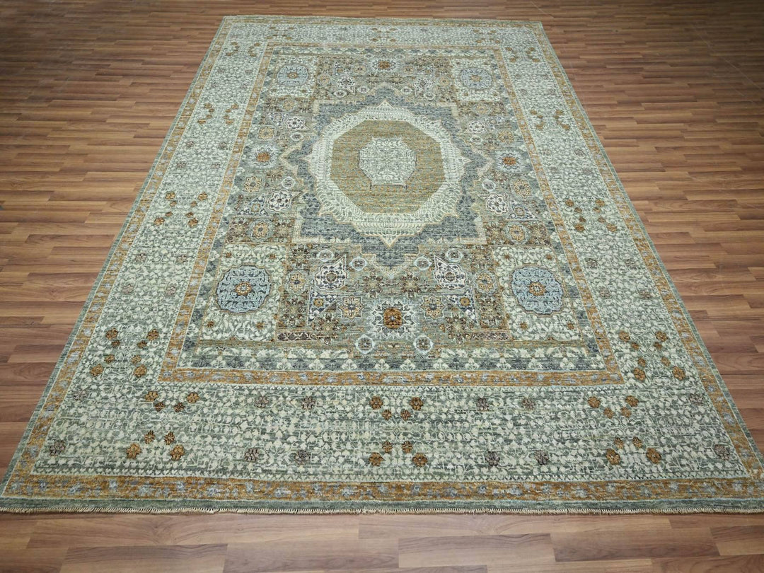 8'1" x 10'1" New Hand Knotted Green Wool Rectangle Oriental Rug - MOA10276800