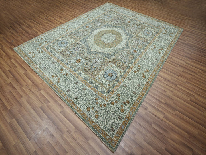 8'1" x 10'1" New Hand Knotted Green Wool Rectangle Oriental Rug - MOA10276800