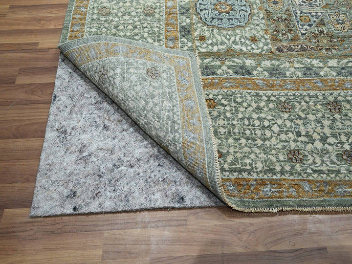 8'1" x 10'1" New Hand Knotted Green Wool Rectangle Oriental Rug - MOA10276800