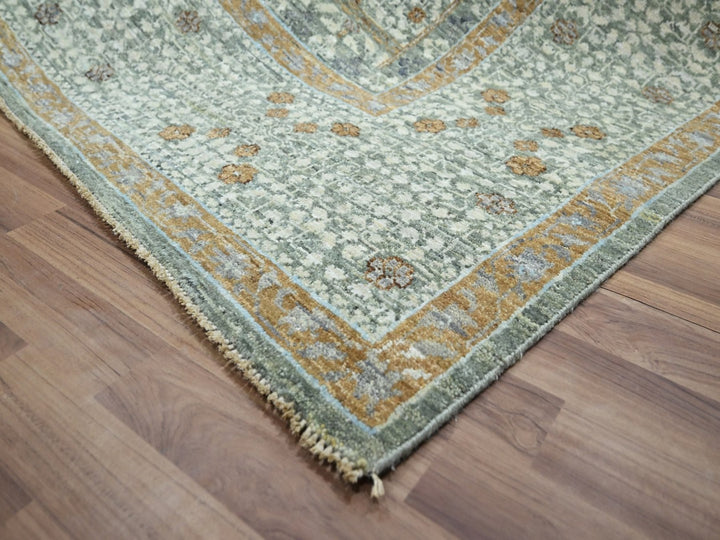 8'1" x 10'1" New Hand Knotted Green Wool Rectangle Oriental Rug - MOA10276800