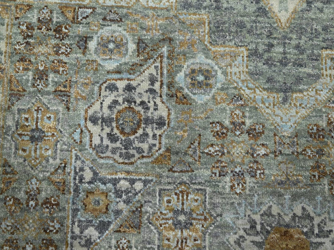 8'1" x 10'1" New Hand Knotted Green Wool Rectangle Oriental Rug - MOA10276800