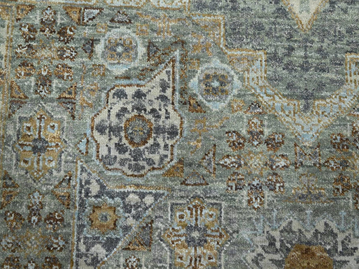 8'1" x 10'1" New Hand Knotted Green Wool Rectangle Oriental Rug - MOA10276800