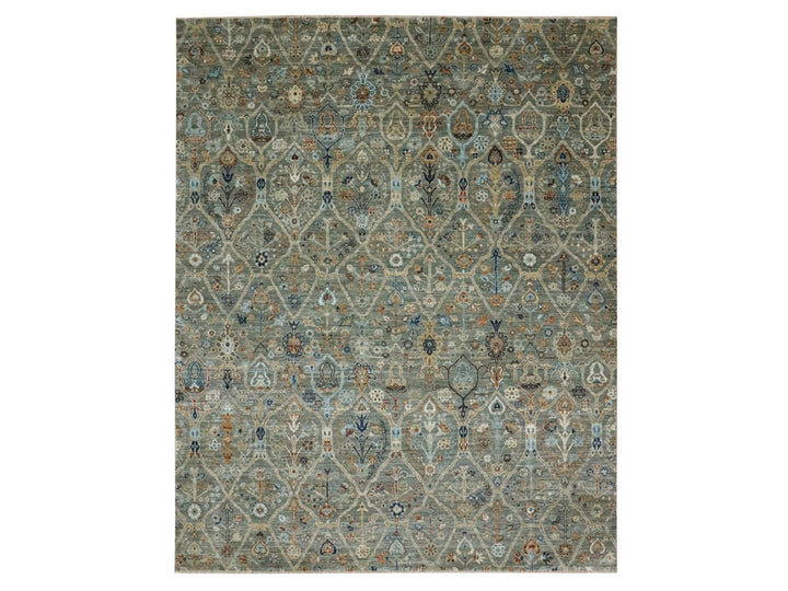 8'1" x 10'0" New Hand Knotted Green Wool Rectangle Oriental Rug - MOA10276801