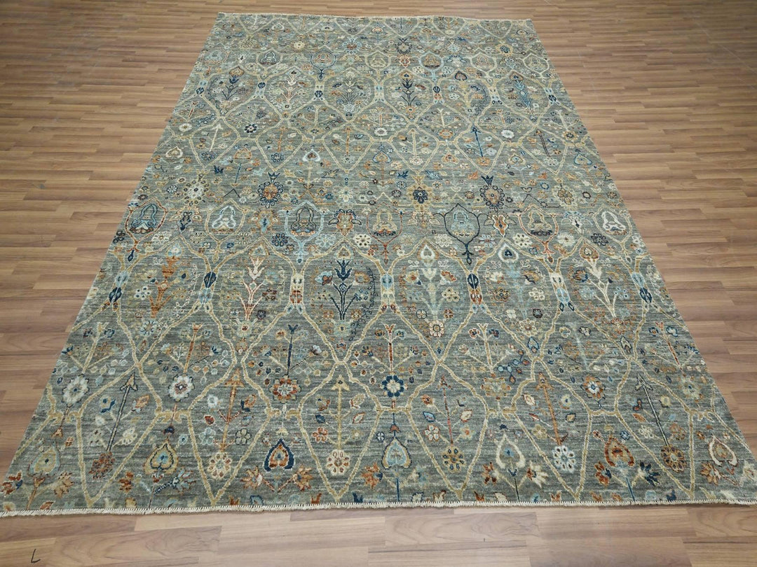 8'1" x 10'0" New Hand Knotted Green Wool Rectangle Oriental Rug - MOA10276801