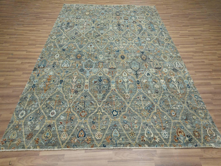8'1" x 10'0" New Hand Knotted Green Wool Rectangle Oriental Rug - MOA10276801