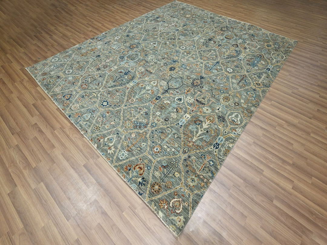 8'1" x 10'0" New Hand Knotted Green Wool Rectangle Oriental Rug - MOA10276801