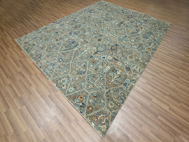 8'1" x 10'0" New Hand Knotted Green Wool Rectangle Oriental Rug - MOA10276801