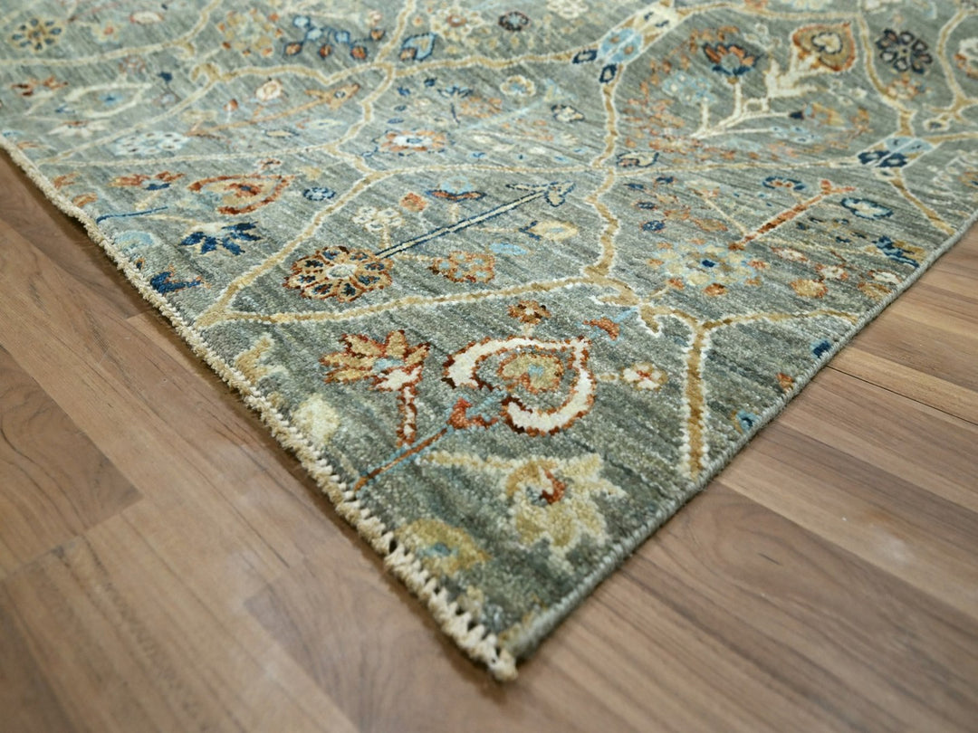 8'1" x 10'0" New Hand Knotted Green Wool Rectangle Oriental Rug - MOA10276801