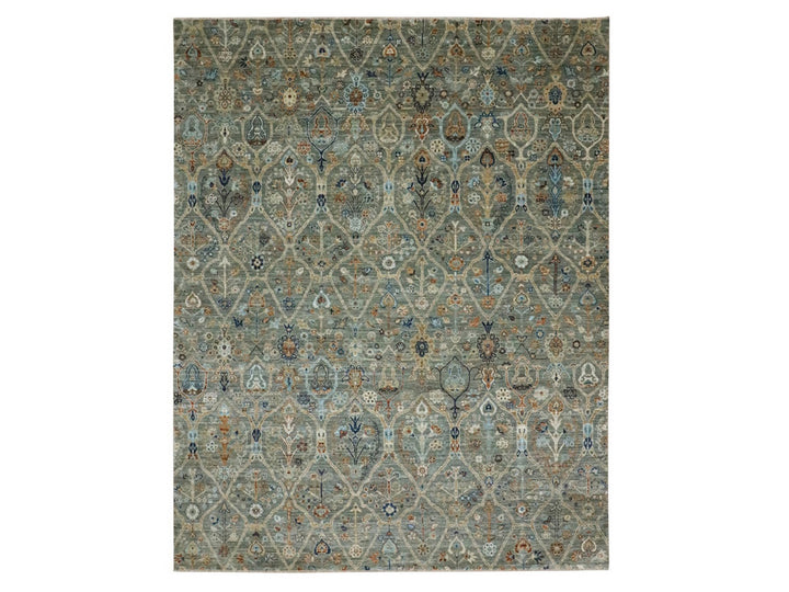 8'0" x 10'0" New Hand Knotted Green Wool Rectangle Oriental Rug - MOA10276802
