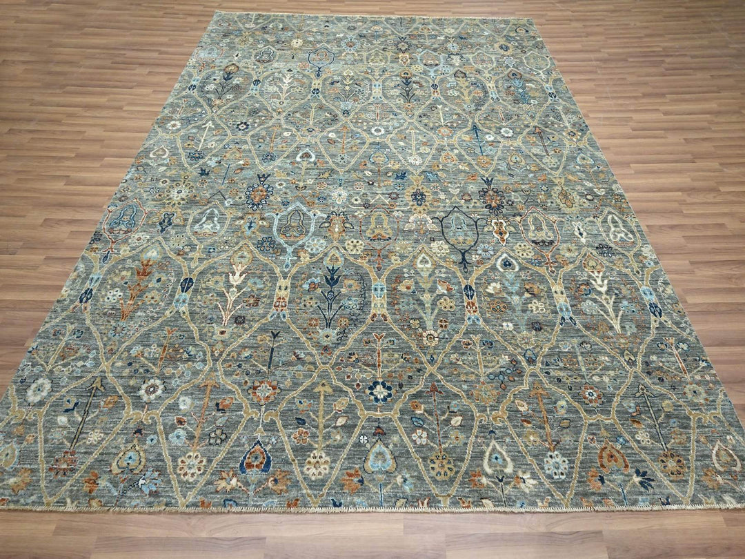 8'0" x 10'0" New Hand Knotted Green Wool Rectangle Oriental Rug - MOA10276802