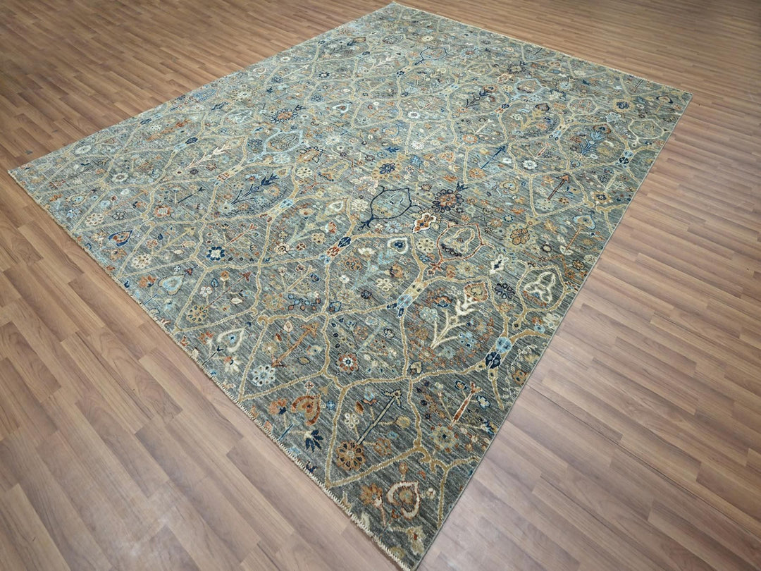 8'0" x 10'0" New Hand Knotted Green Wool Rectangle Oriental Rug - MOA10276802