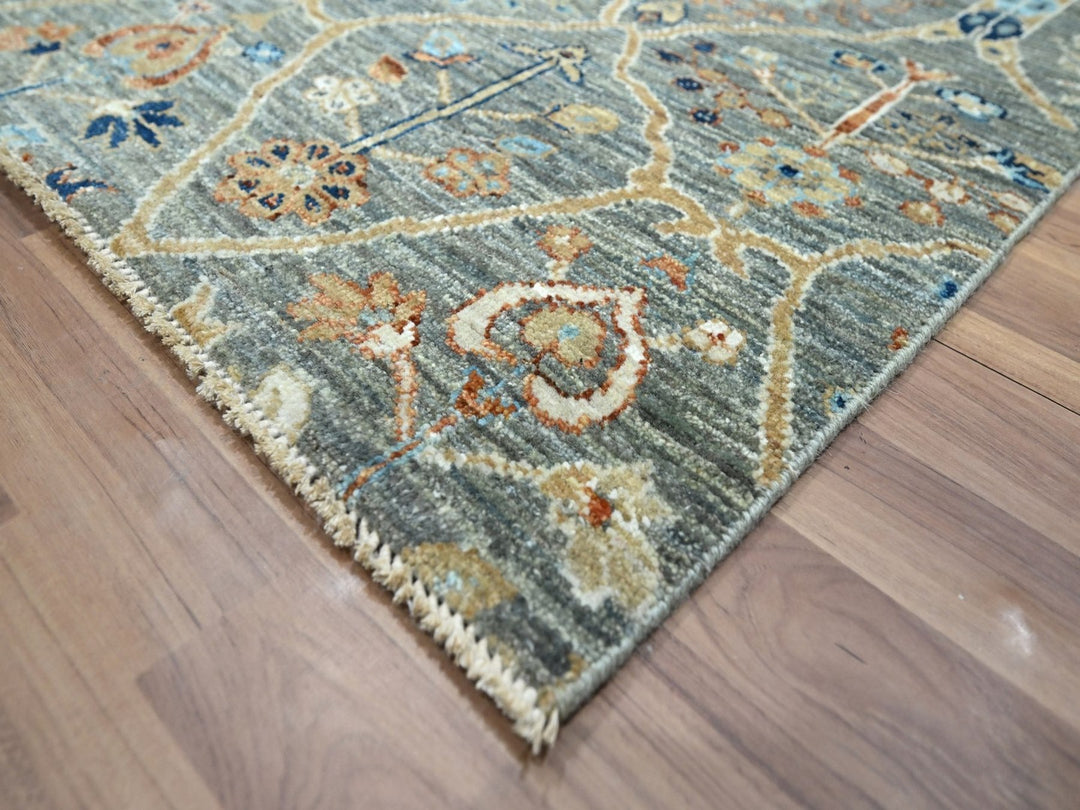8'0" x 10'0" New Hand Knotted Green Wool Rectangle Oriental Rug - MOA10276802
