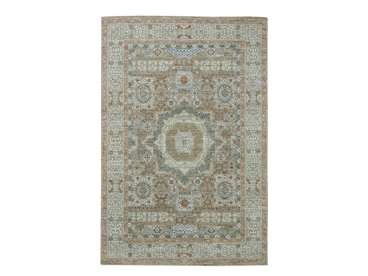 6'1" x 9'1" New Hand Knotted Green Wool Rectangle Oriental Rug - MOA10276803