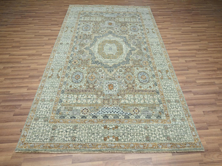 6'1" x 9'1" New Hand Knotted Green Wool Rectangle Oriental Rug - MOA10276803