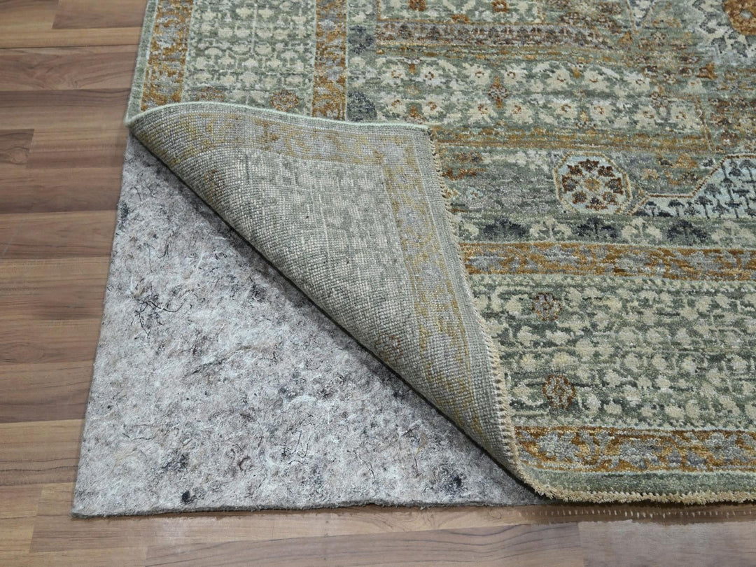 6'1" x 9'1" New Hand Knotted Green Wool Rectangle Oriental Rug - MOA10276803