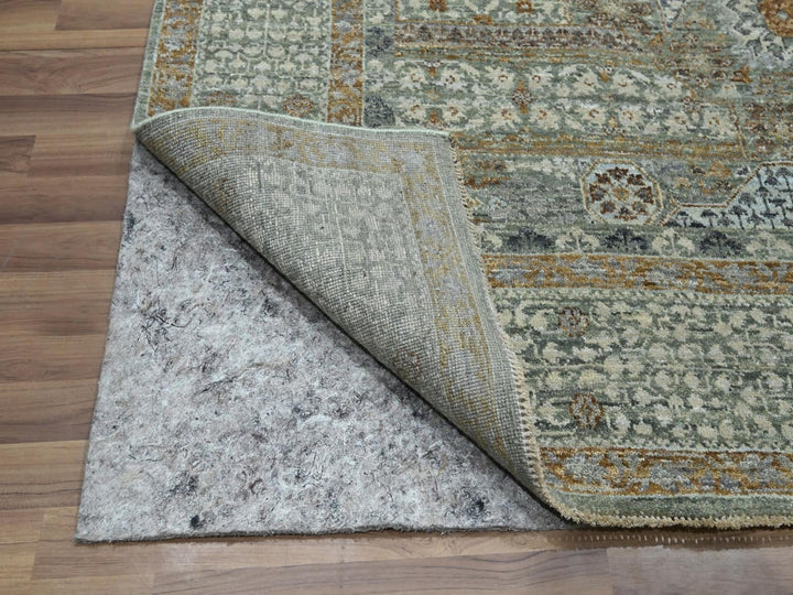6'1" x 9'1" New Hand Knotted Green Wool Rectangle Oriental Rug - MOA10276803