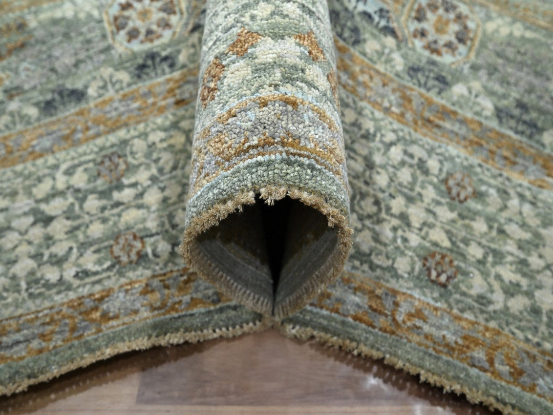 6'1" x 9'1" New Hand Knotted Green Wool Rectangle Oriental Rug - MOA10276803