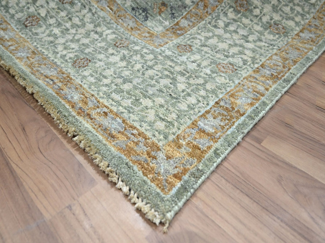 6'1" x 9'1" New Hand Knotted Green Wool Rectangle Oriental Rug - MOA10276803