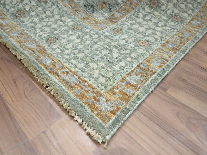 6'1" x 9'1" New Hand Knotted Green Wool Rectangle Oriental Rug - MOA10276803