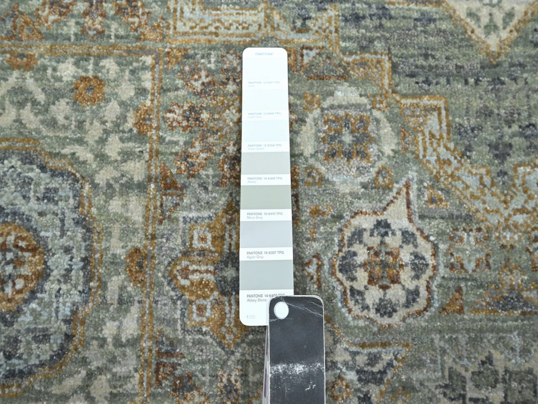 6'1" x 9'1" New Hand Knotted Green Wool Rectangle Oriental Rug - MOA10276803