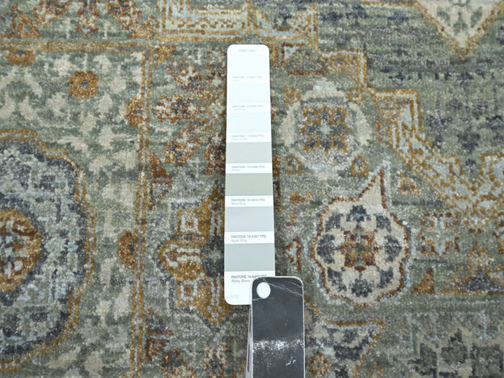 6'1" x 9'1" New Hand Knotted Green Wool Rectangle Oriental Rug - MOA10276803