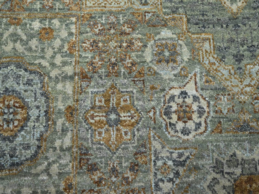 6'1" x 9'1" New Hand Knotted Green Wool Rectangle Oriental Rug - MOA10276803