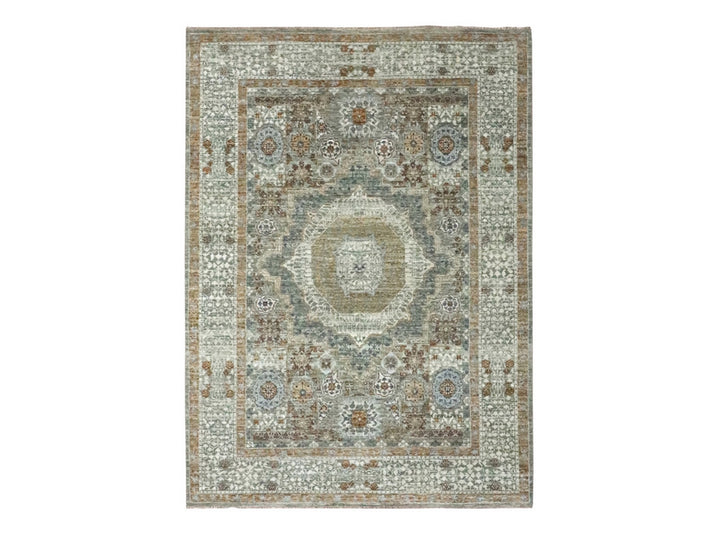 5'2" x 7'2" New Hand Knotted Green Wool Rectangle Oriental Rug - MOA10276804