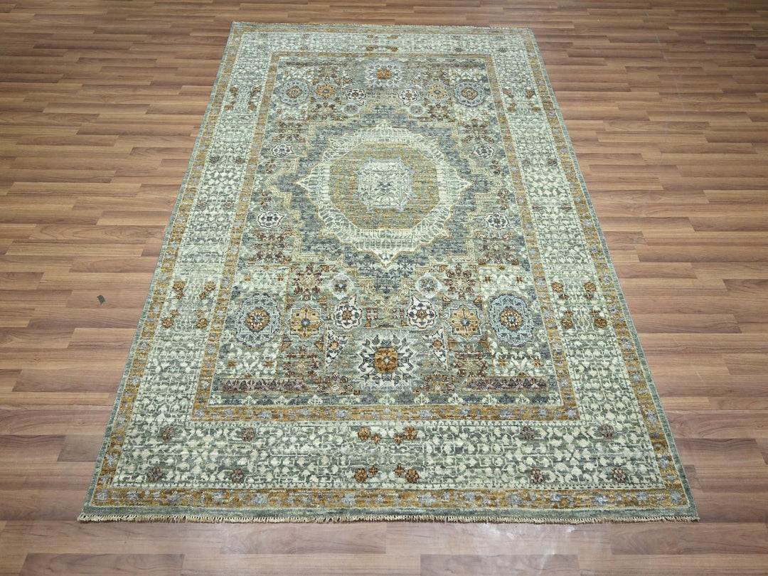 5'2" x 7'2" New Hand Knotted Green Wool Rectangle Oriental Rug - MOA10276804