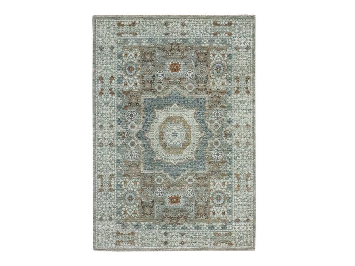 4'1" x 5'11" New Hand Knotted Green Wool Rectangle Oriental Rug - MOA10276805