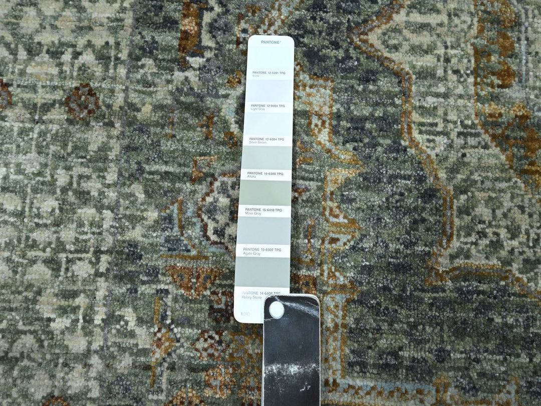 4'1" x 5'11" New Hand Knotted Green Wool Rectangle Oriental Rug - MOA10276805