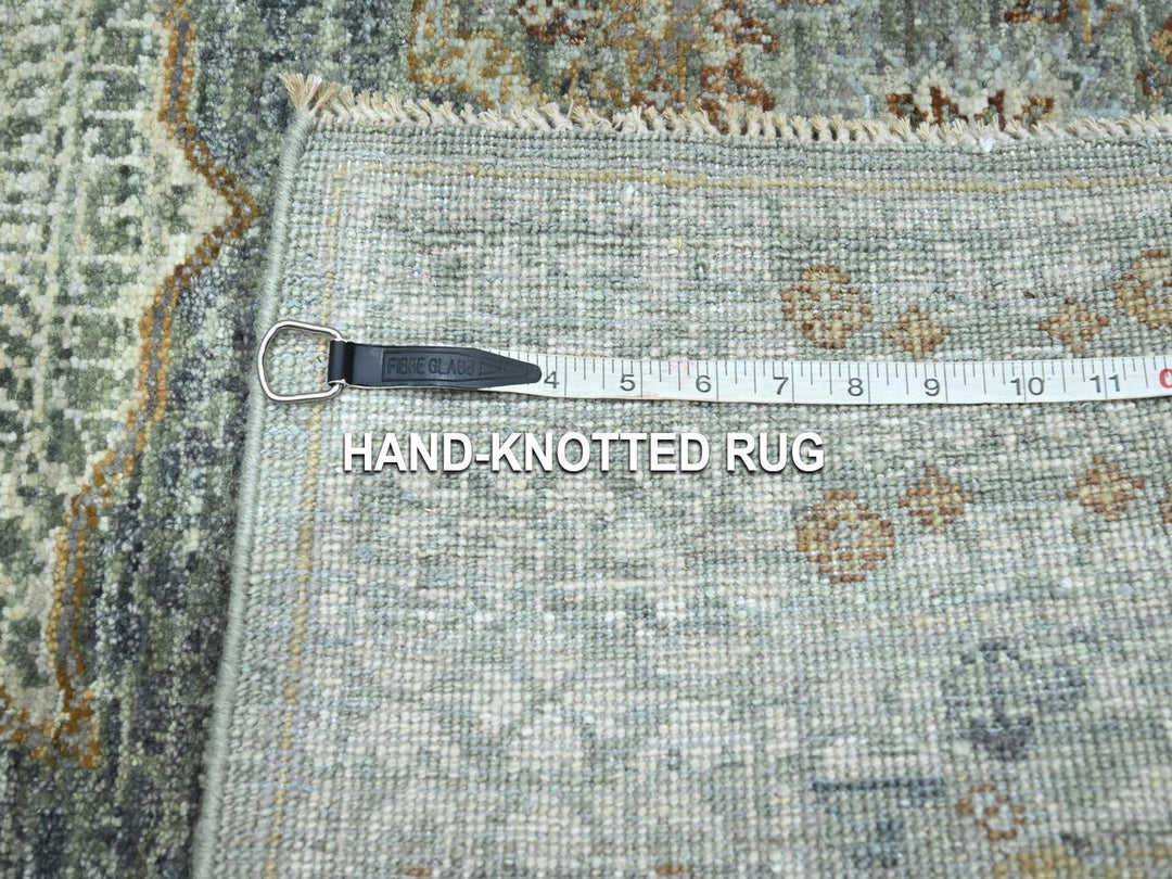 4'1" x 5'11" New Hand Knotted Green Wool Rectangle Oriental Rug - MOA10276805