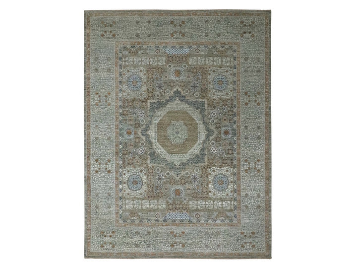 9'0" x 12'0" New Hand Knotted Green Wool Rectangle Oriental Rug - MOA10276806