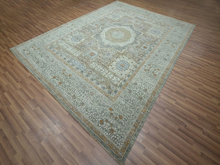 9'0" x 12'0" New Hand Knotted Green Wool Rectangle Oriental Rug - MOA10276806
