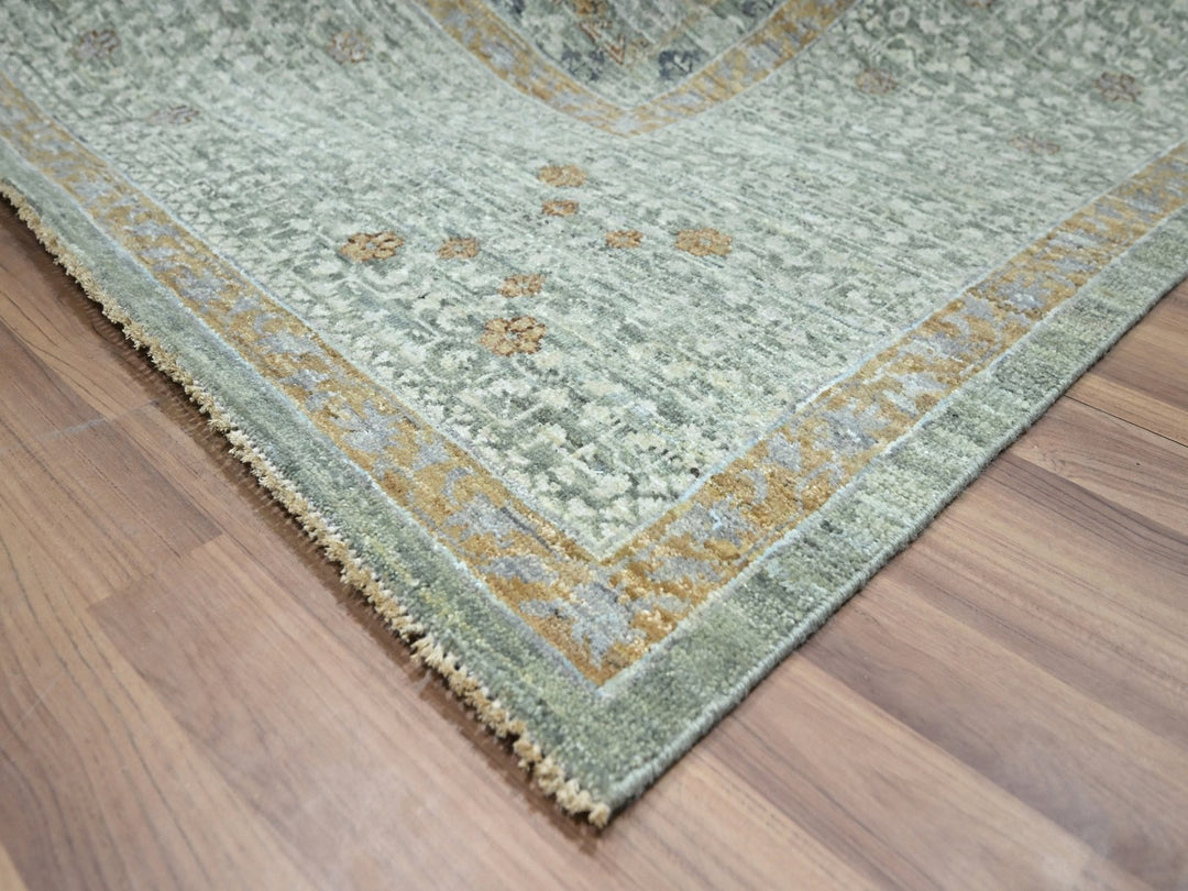 9'0" x 12'0" New Hand Knotted Green Wool Rectangle Oriental Rug - MOA10276806
