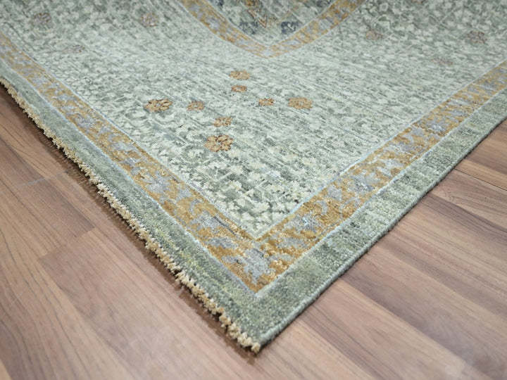 9'0" x 12'0" New Hand Knotted Green Wool Rectangle Oriental Rug - MOA10276806