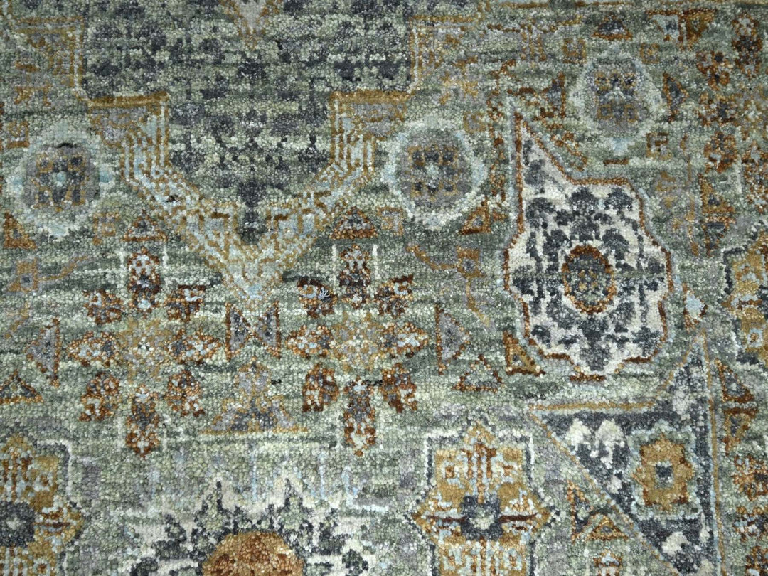 9'0" x 12'0" New Hand Knotted Green Wool Rectangle Oriental Rug - MOA10276806