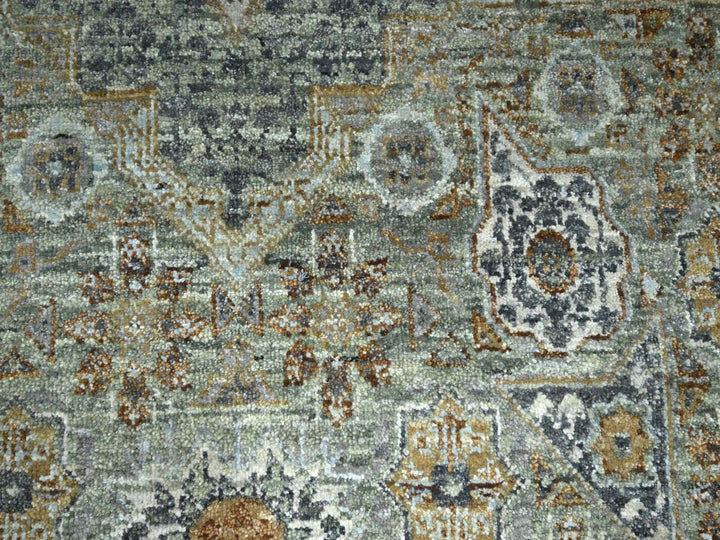 9'0" x 12'0" New Hand Knotted Green Wool Rectangle Oriental Rug - MOA10276806