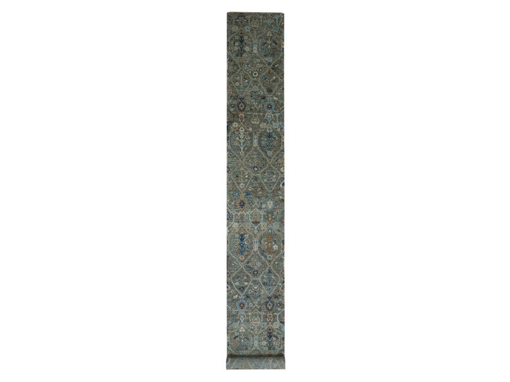 2'7" x 22'4" New Hand Knotted Green Wool Runner Oriental Rug - MOA10276807