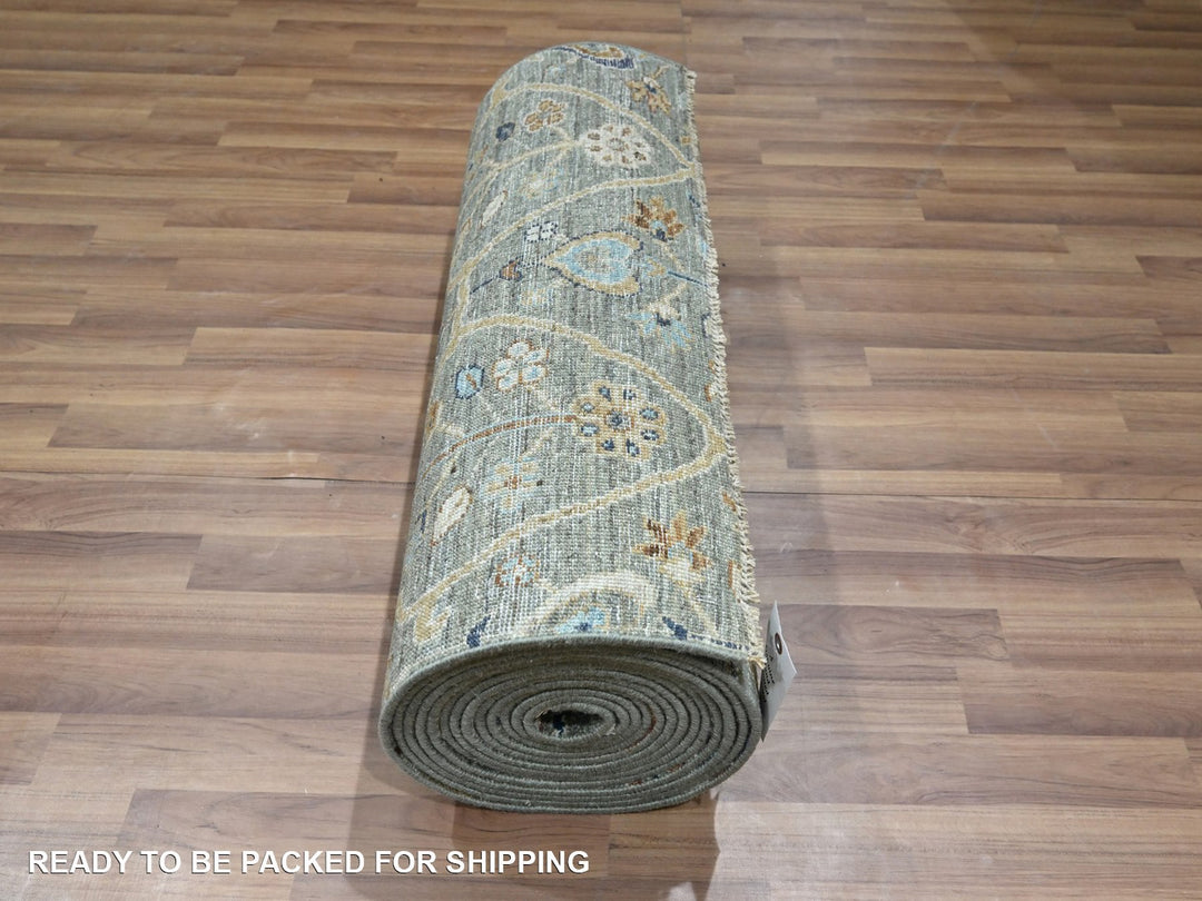 2'7" x 22'4" New Hand Knotted Green Wool Runner Oriental Rug - MOA10276807