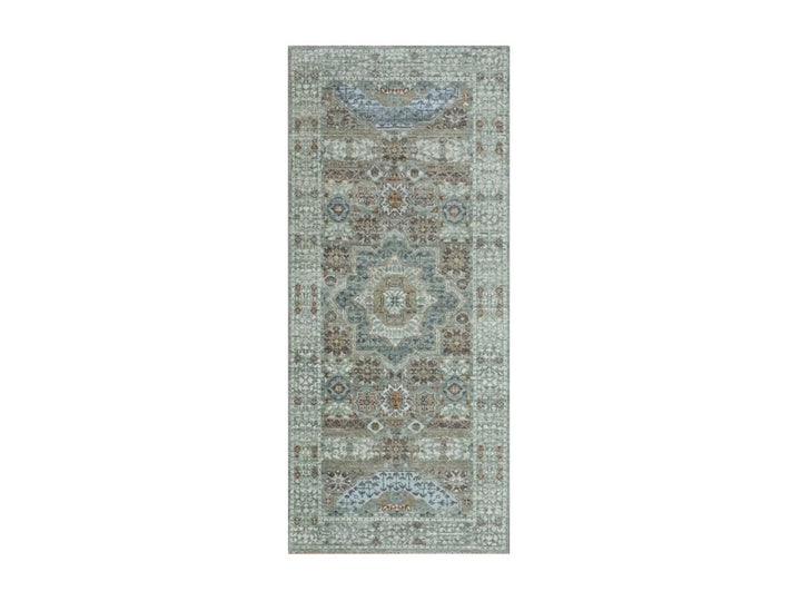 2'7" x 6'3" New Hand Knotted Green Wool Runner Oriental Rug - MOA10276809