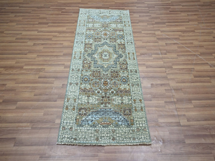 2'7" x 6'3" New Hand Knotted Green Wool Runner Oriental Rug - MOA10276809