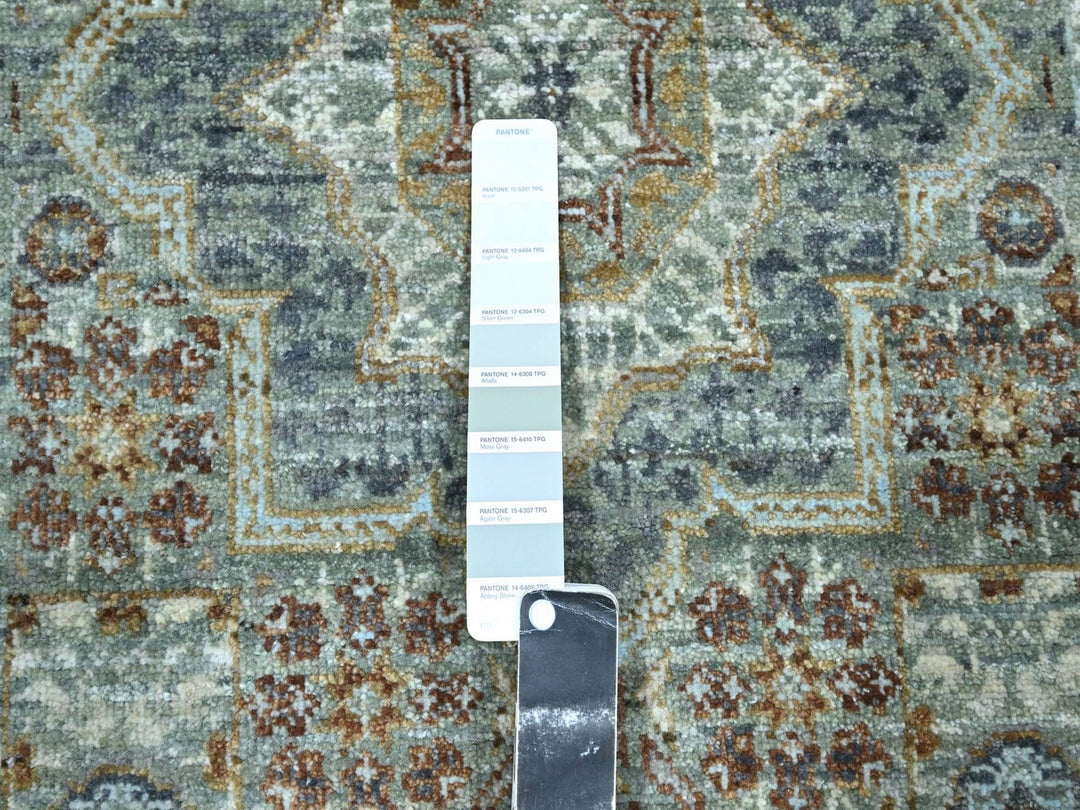 2'7" x 6'3" New Hand Knotted Green Wool Runner Oriental Rug - MOA10276809