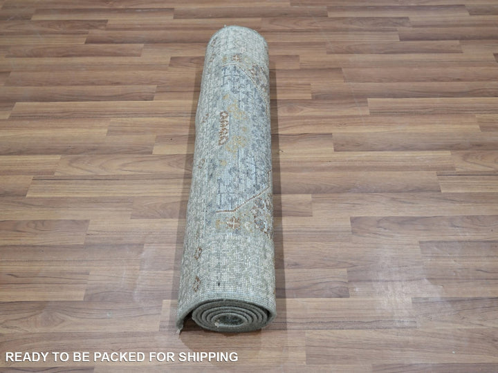 2'7" x 6'3" New Hand Knotted Green Wool Runner Oriental Rug - MOA10276809