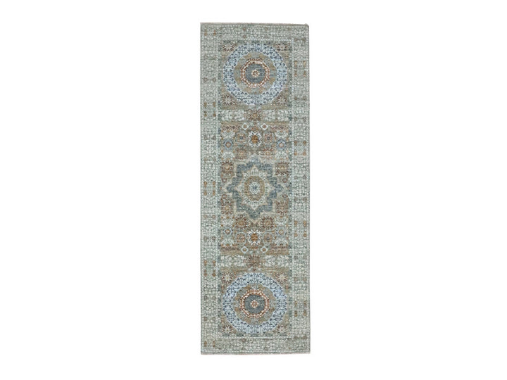 2'8" x 8'1" New Hand Knotted Green Wool Runner Oriental Rug - MOA10276810